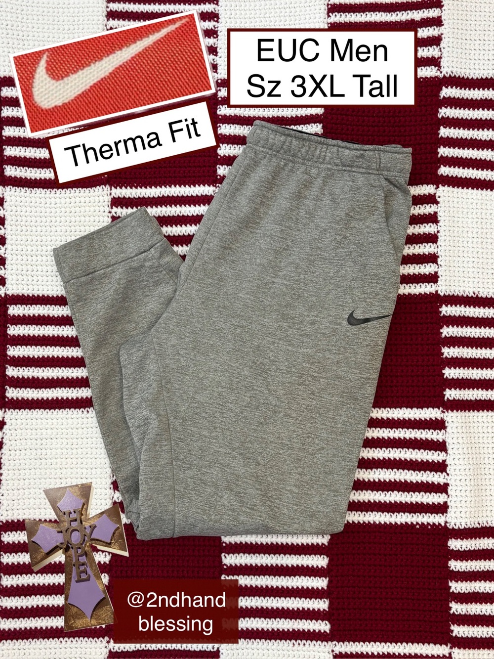 EUC Nike Men's Therma-FIT Tapered Fitness Training Pants, 3XL Tall, Heather Gray